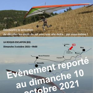 Journée de découverte du deltaplane reportée au dimanche 10 octobre 2021 !