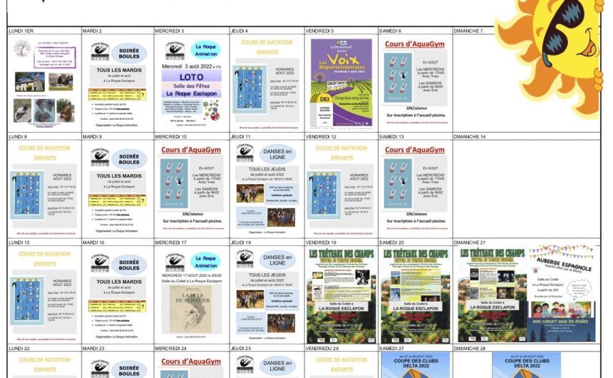 Programme des activités et événements du mois d&rsquo;Août 2022