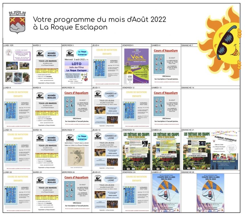 Programme des activités et événements du mois d’Août 2022