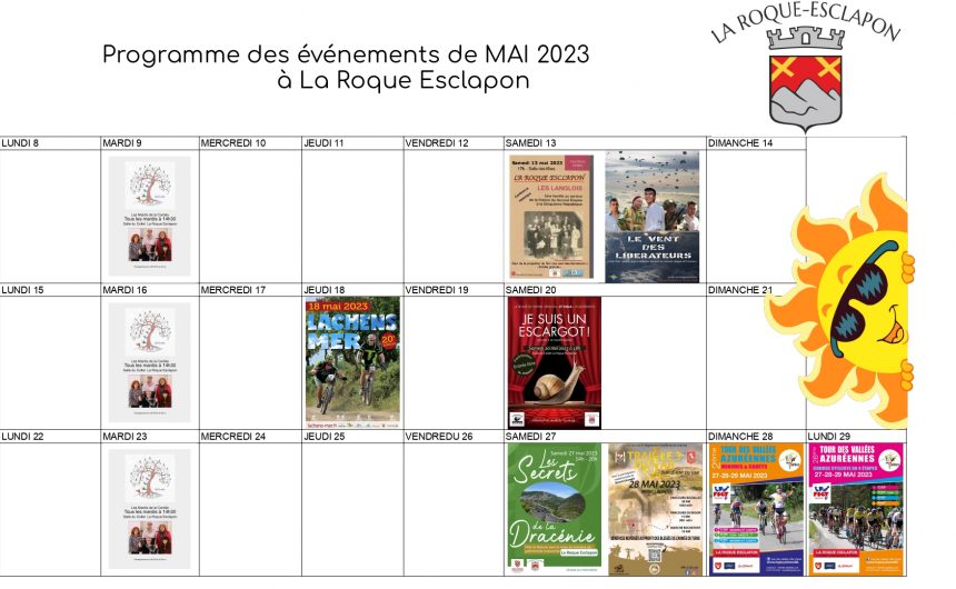 Programme MAI 2023 à la Roque Esclapon