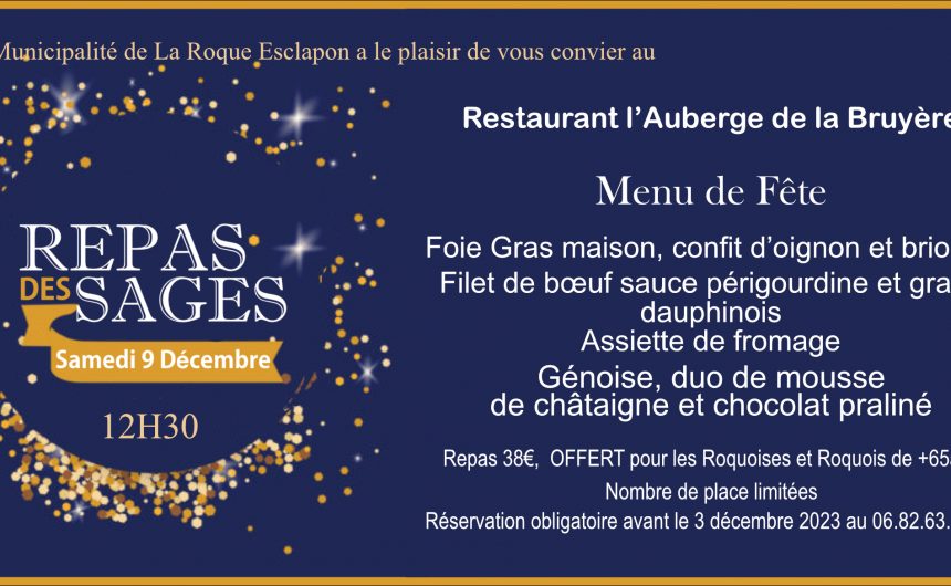 Repas des Sages le dimanche 9 décembre 2023 à l&rsquo;Auberge de la Bruyère